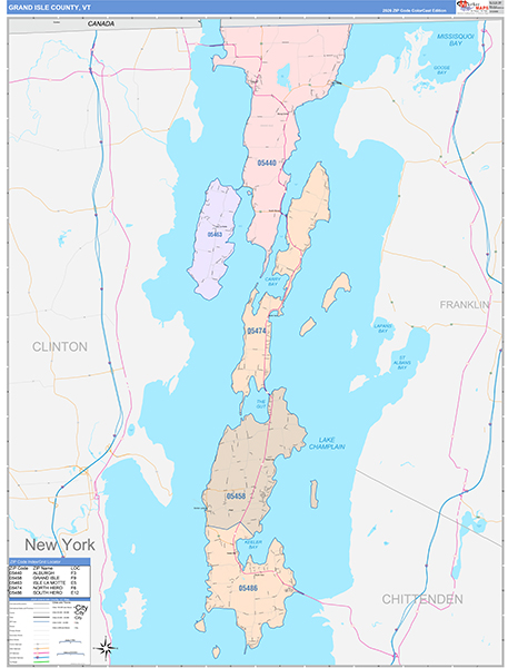 Grand Isle County, VT Zip Code Map